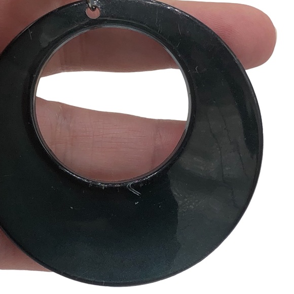 Vintage Dangle Hoop Earrings Dark Green Black Silver Lightweight Hook Pierced - Picture 5 of 5